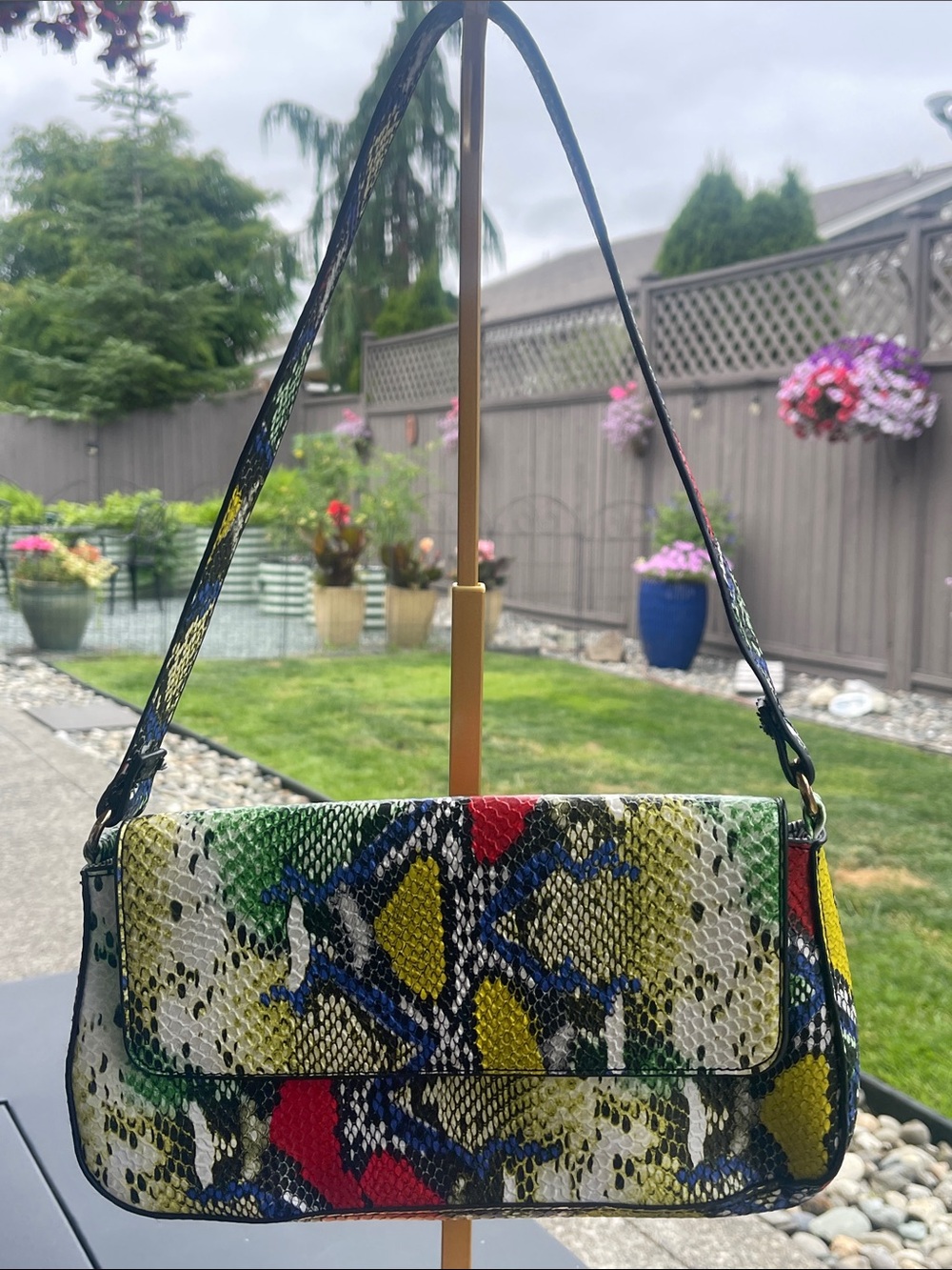 Multicolor Snake-Print Shoulder Bag in Green, Yellow, Blue and Red